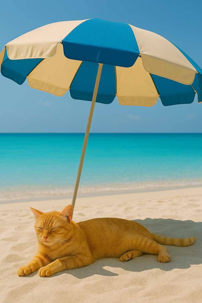 a cute real cat lyin beach2 - インバウンドビジネス最前線の方々へ!AIの上に立つ情報収集をアシスト